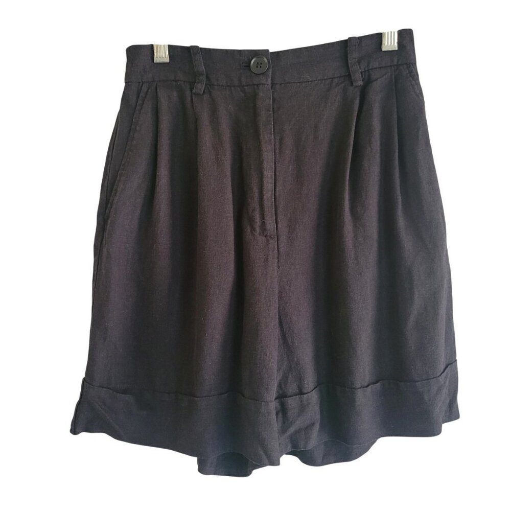 Zara Black Linen Blend Pleated Shorts Size XS